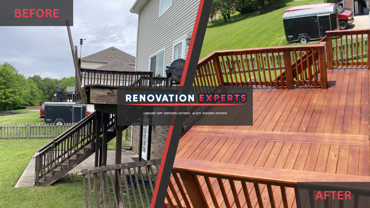Before and after custom deck rebuild and staining project near Nashville, TN
